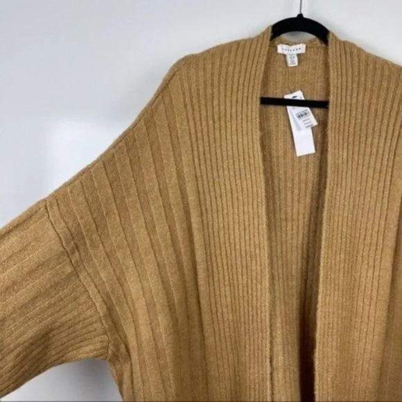 NEW TOPSHOP Oversized Ribbed Open Front Cardigan Sweater Camel Women's Size 12 - Picture 4 of 12